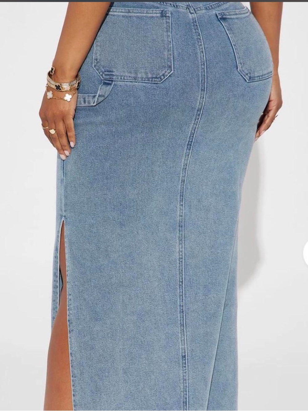 Fashion Nova Light Blue Denim Maxi Skirt with Side Slit